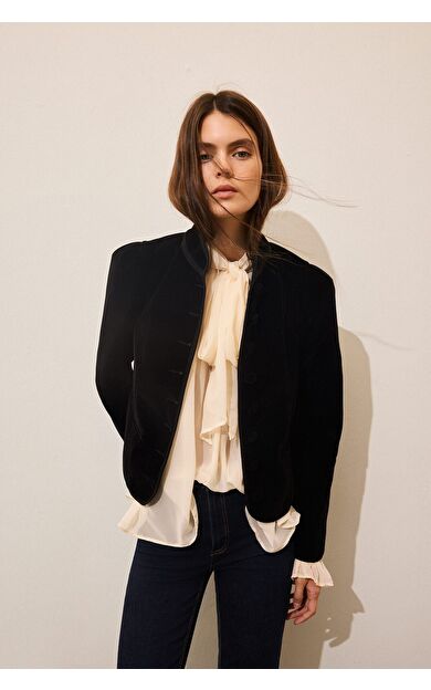 DeFacto Fıtted Dik Yaka Kadife Blazer Ceket