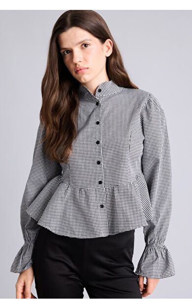 DeFacto Pötikare Desenli Peplum Fitted Hakim Yaka Uzun Kollu Gömlek