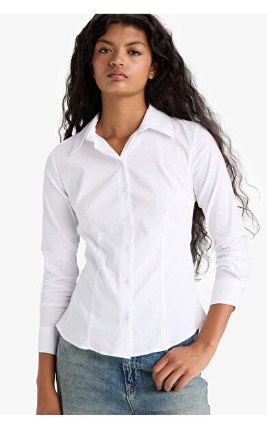 Regular Fit Gömlek Yaka Bengalin Uzun Kollu Gömlek I5278AZ25AUWT83