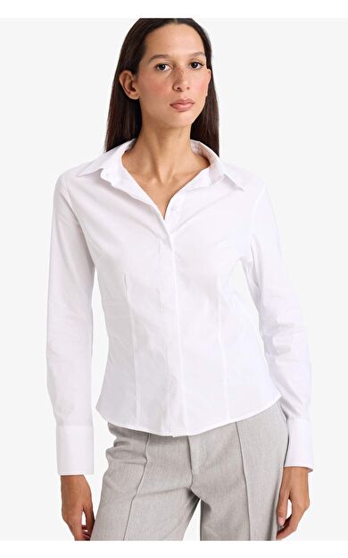 Regular Fit Basic Düz Bengalin Uzun Kollu Gömlek