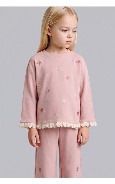 DeFacto Regular Fıt Bisiklet Yaka Çiçekli Sweatshirt Kız Bebek
