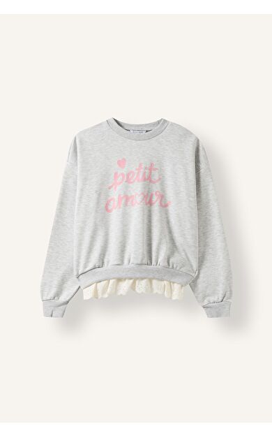 DeFacto Regular Fıt Bisiklet Yaka Slogan Baskılı Sweatshirt Kız Çocuk