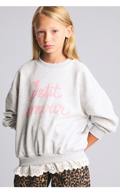 DeFacto Regular Fıt Bisiklet Yaka Slogan Baskılı Sweatshirt Kız Çocuk