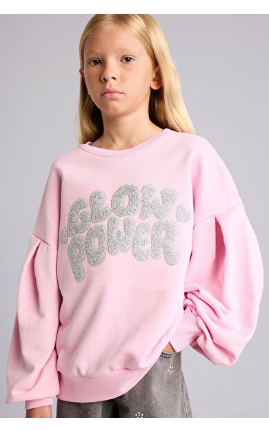 DeFacto Regular Fıt Bisiklet Yaka Slogan Baskılı Sweatshirt Kız Çocuk