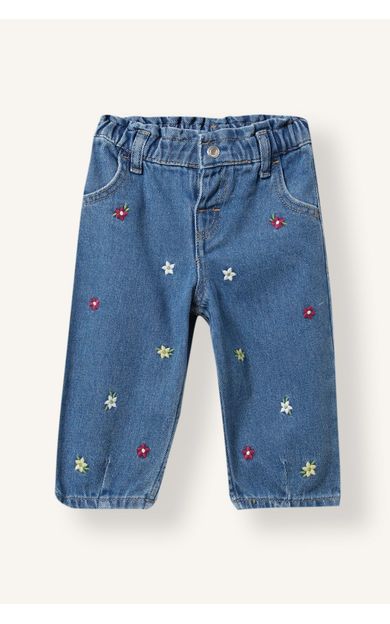 DeFacto Çiçek Nakışlı Beli Lastikli Baggy Fit Jean Pantolon Kız Bebek