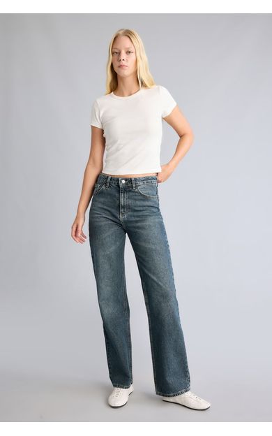 DeFacto 90's Wide Leg Yüksek Bel Yıkama Efektli Jean Pantolon