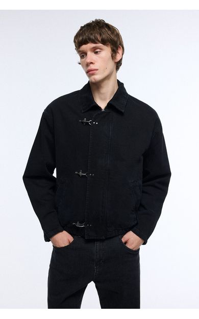 DeFacto Relaxed Fit Metal Kanca Detaylı Pamuklu Jean Ceket