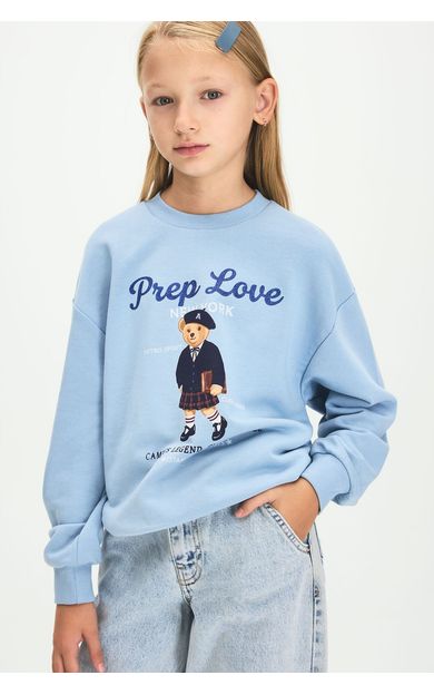 DeFacto Relaxed Fit Bisiklet Yaka Ayıcık Baskılı Sweatshirt Kız Çocuk