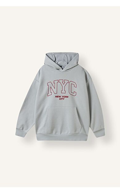 DeFacto Overshirt Fit Kapüşonlu Kanguru Cepli Baskılı Sweatshirt Erkek Çocuk
