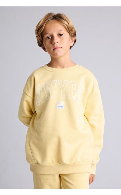 DeFacto Overshirt Fit Bisiklet Yaka Baskılı Sweatshirt Erkek Çocuk Sarı