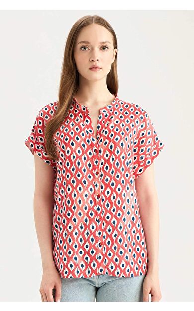 DeFacto Regular Fit Apaş Yaka Desenli Kısa Kollu Gömlek I6173AZ25SMRD87