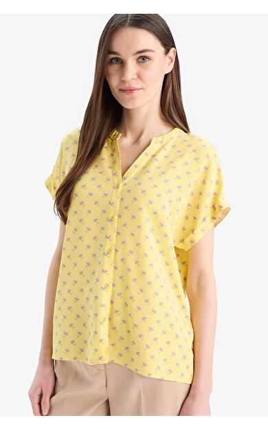 DeFacto Regular Fit Apaş Yaka Desenli Kısa Kollu Gömlek I6173AZ25SMYL293