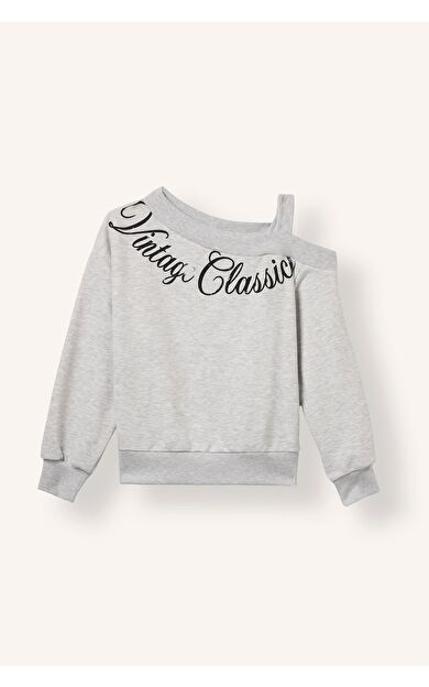 DeFacto Asimetrik Omzu Açık Baskılı Sweatshirt Kız Çocuk
