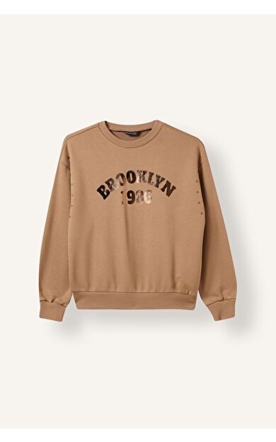 DeFacto Relax Fıt Bisiklet Yaka Slogan Baskılı Sweatshirt Kız Çocuk