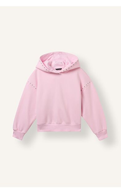 DeFacto Oversıze Kapüşonlu Slogan Baskılı İçi Yumuşak Tüylü Sweatshirt Kız Çocuk