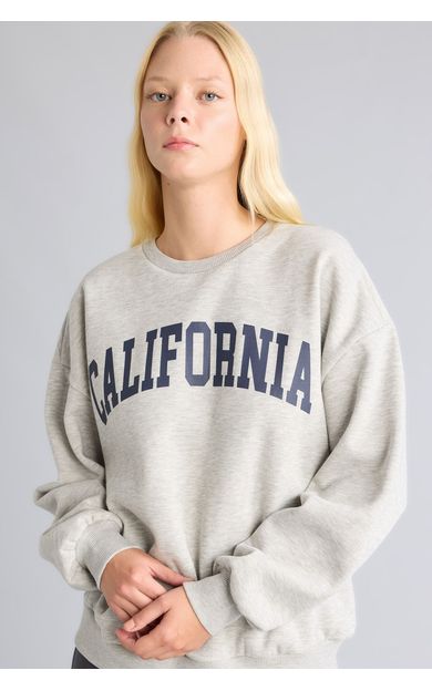DeFacto Oversize Bisiklet Yaka Baskılı Sweatshirt Gri