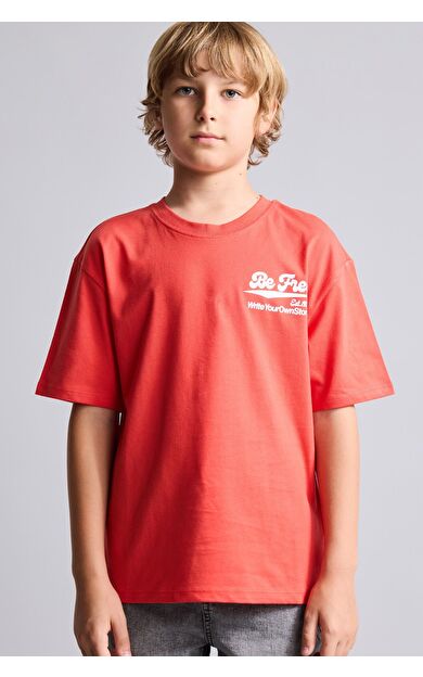 DeFacto Overshirt Fit Bisiklet Yaka Göğüs Baskılı Kısa Kollu Tişört Erkek Çocuk