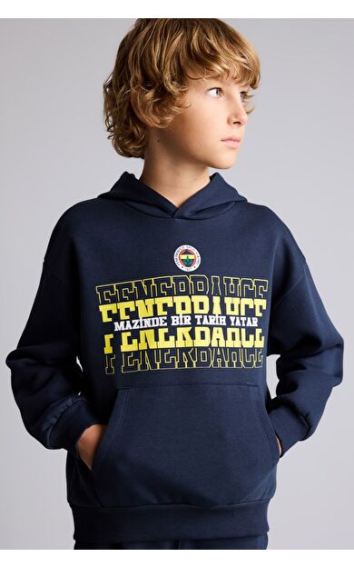 DeFacto Fenerbahçe Kapüşonlu Kanguru Cepli Baskılı Sweatshirt Erkek Çocuk
