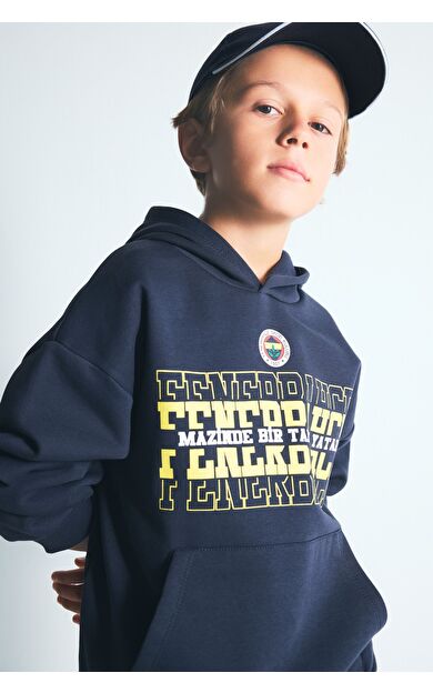 DeFacto Fenerbahçe Kapüşonlu Kanguru Cepli Baskılı Sweatshirt Erkek Çocuk