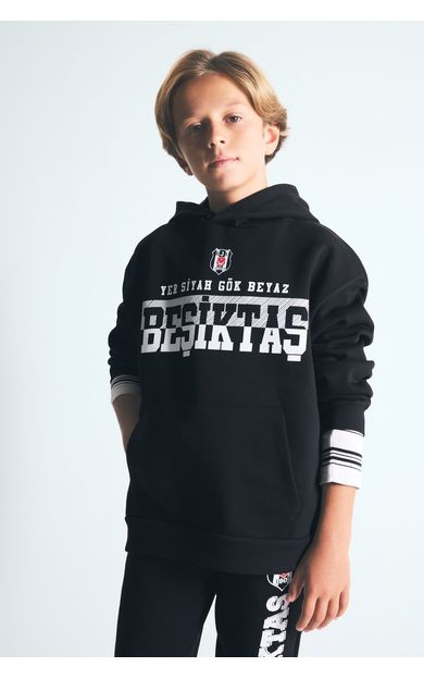 DeFacto Beşiktaş Kapüşonlu Kanguru Cepli Baskılı Sweatshirt Erkek Çocuk