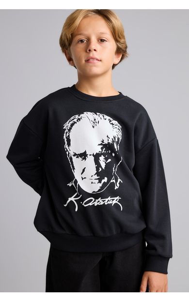 DeFacto Atatürk Baskılı Bisiklet Yaka Sweatshirt Erkek Çocuk