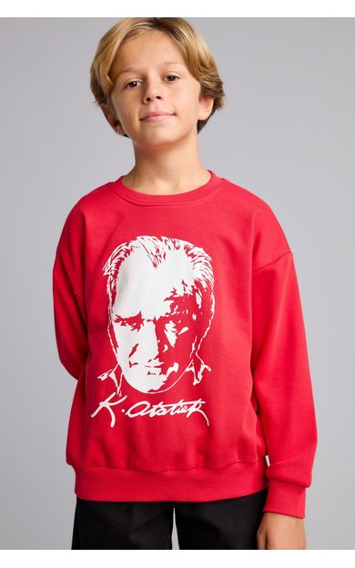 DeFacto 29 Ekim Cumhuriyet Bayramı Regular Fıt Bisiklet Yaka Baskılı Sweatshirt Erkek Çocuk