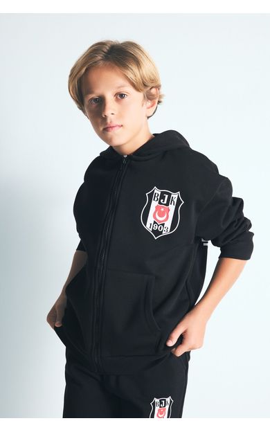 DeFacto Beşiktaş Kapüşonlu Kalın Sweatshirt Kumaşı Hırka Erkek Çocuk