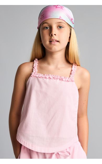 DeFacto Kare Yaka Fırfır Askılı Basic Bluz Kız Çocuk Pembe
