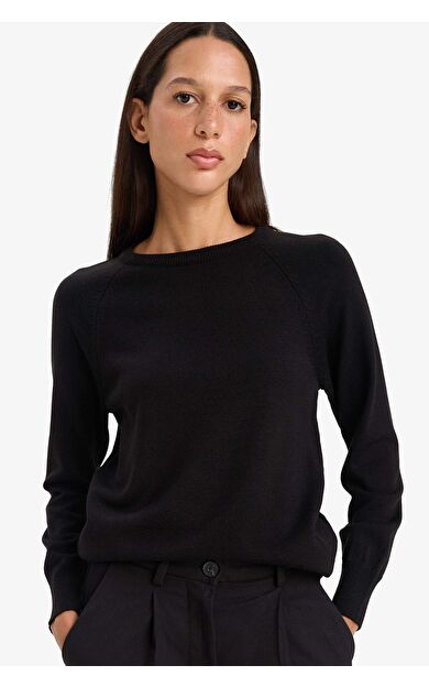 Relax Fit Bisiklet Yaka Basic Düz Triko Kazak I6913AZ25WNBK81