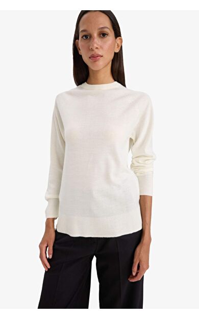 Relax Fit Bisiklet Yaka Basic Düz Triko Kazak