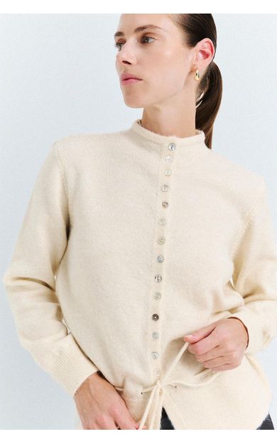 DeFacto Relaxed Fit Bisiklet Yaka Beli Bağcıklı Triko Basic Hırka