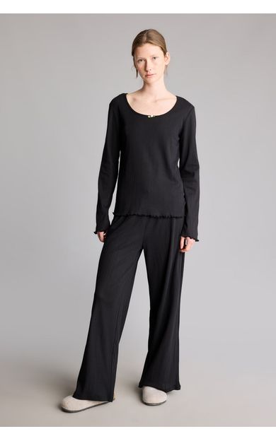 DeFacto %100 Pamuk Dalgalı Bitişli Regular Fit Uzun Kollu 2'li Pijama Takımı