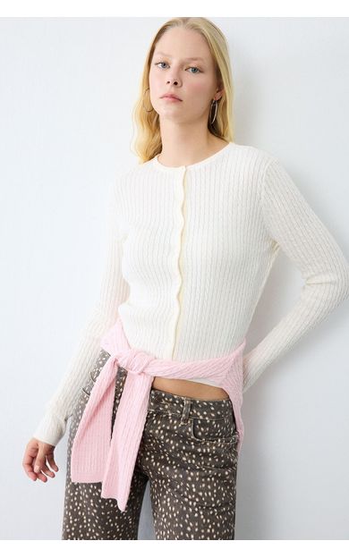 DeFacto Regular Fit Bisiklet Yaka Fitilli Triko Basic Hırka