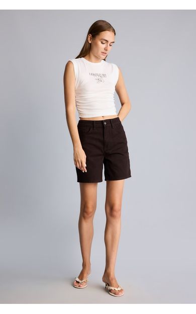 DeFacto %100 Pamuk Regular Fit 5 Cepli Jean Bermuda Şort Kahve