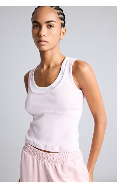 DeFacto Çift Katman Görünümlü Slim Fit Ribana Crop Basic Atlet