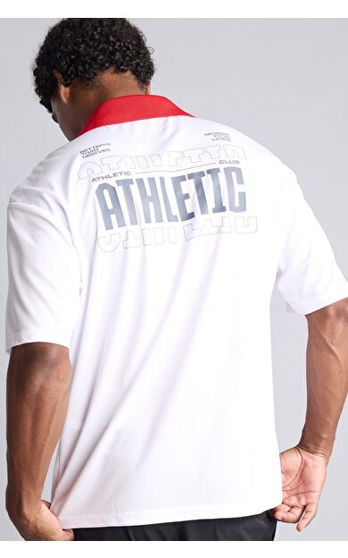 DeFacto Boxy Fit Kontrast Polo Yaka Sırtı Baskılı Kısa Kollu Polo Tişört