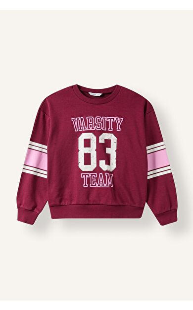 DeFacto Regular Fıt Bisiklet Yaka Slogan Baskılı Sweatshirt Kız Çocuk