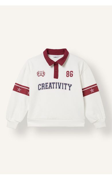 DeFacto Polo Yaka Şerit Detaylı Baskılı Sweatshirt Kız Çocuk