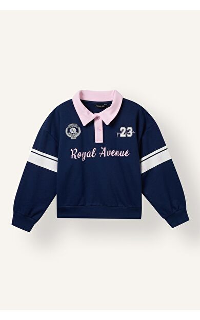 DeFacto Regular Fıt Polo Yaka Slogan Baskılı Sweatshirt Kız Çocuk