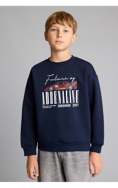 DeFacto Regular Fıt Bisiklet Yaka Araç Baskılı Kalın Kumaş Sweatshirt Erkek Çocuk