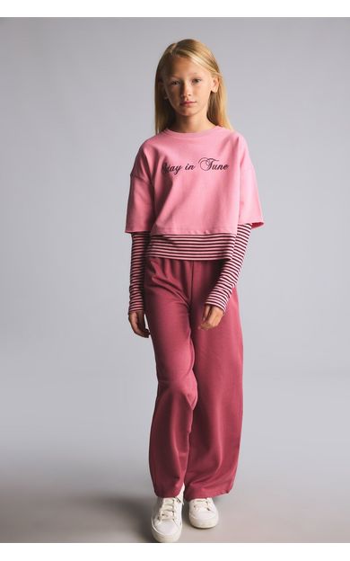 DeFacto Sweatshirt Kumaşı 2'li Takım Kız Çocuk Pembe I7951A826AUPN181