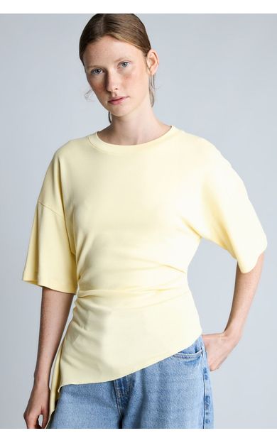 DeFacto Slim Fit Bisiklet Yaka Büzgü Detaylı Kısa Kollu Basic Tişört Sarı