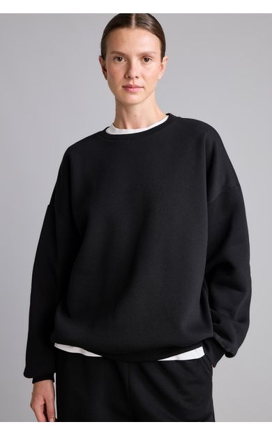 DeFacto Okula Dönüş Oversıze Bisiklet Yaka Basıc Düz Kalın Sweatshirt Kumaşı Sweatshirt Siyah