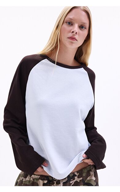 DeFacto Loose Fit Bisiklet Yaka Reglan Uzun Kollu Tişört