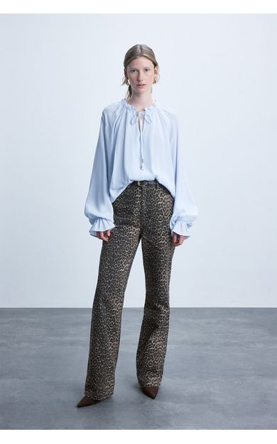DeFacto Leopar Desenli Straight Fit Cepli Normal Bel Uzun Gabardin Pantolon