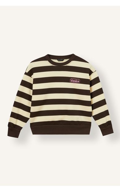 DeFacto Relax Fıt Bisiklet Yaka Çizgili İçi Yumuşak Tüylü Kalın Sweatshirt Kumaşı Sweatshirt Kız Çocuk