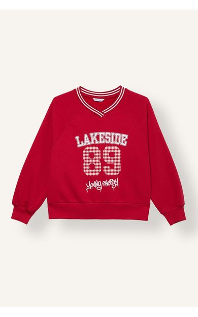 DeFacto Oversize V Yaka İçi Yumuşak Tüylü Baskılı Sweatshirt Kız Çocuk