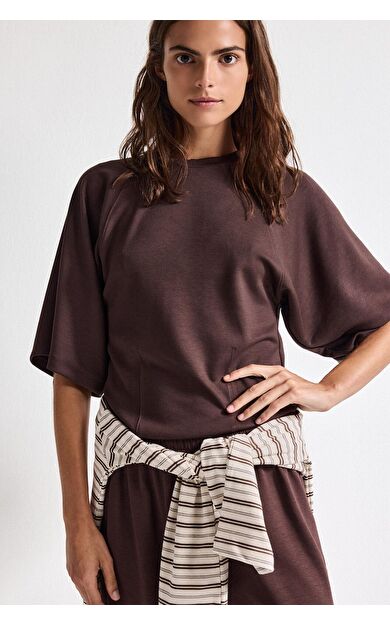 DeFacto Regular Fit Bisiklet Yaka Dikiş Detaylı Reglan Kısa Kollu Basic Tişört