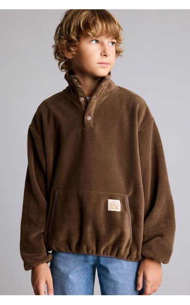 DeFacto Oversize Çıtçıtlı Dik Yaka Kanguru Cepli Polar Basic Sweatshirt Erkek Çocuk