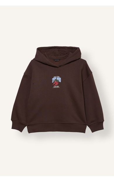 DeFacto Oversize Kapüşonlu Grafik Baskılı İçi Yumuşak Tüylü Sweatshirt Kız Çocuk